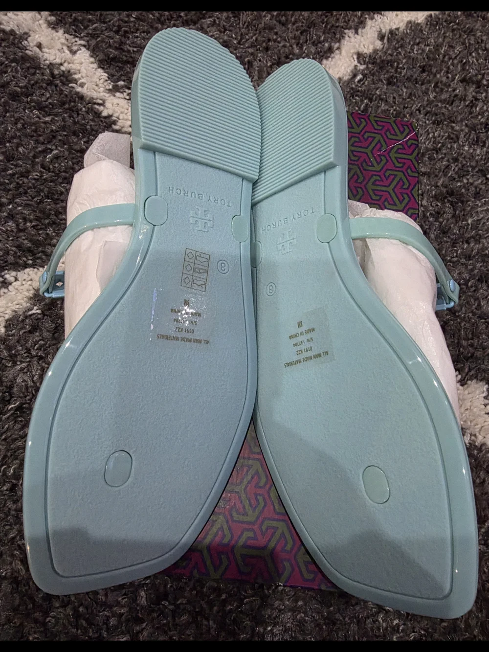 Tory Burch Women's Light Blue Logo Jelly Sandals Size 8M
